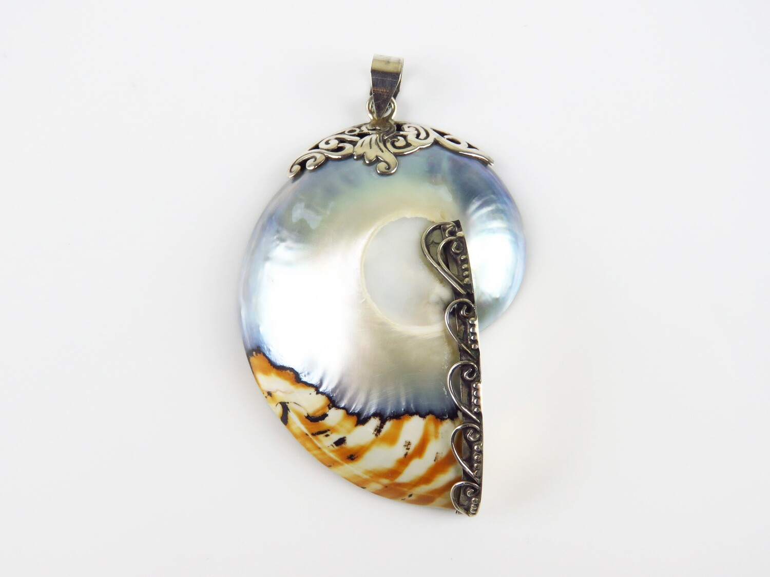 Sterling Silver, Large Size, Nautilus Shell, Shell Pendant