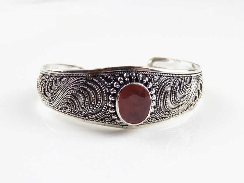 Sterling Silver, Pink Sapphire, Wide Band, Cuff Bangle