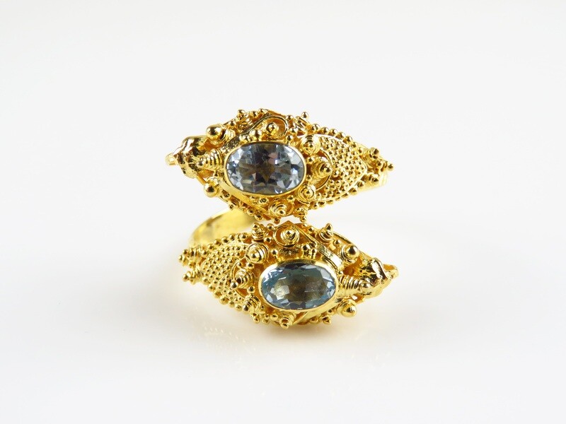 18k Gold Plated, Blue Topaz, Snake Head, Gemstone Ring GPR-224