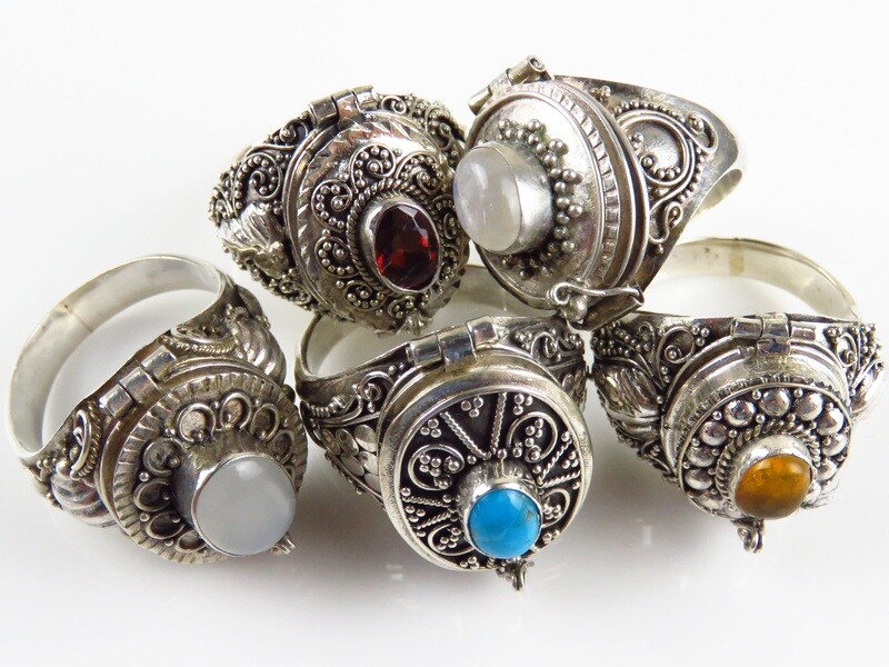 Sterling Silver, Wholesale Lot, Mixed Gemstone, Locket Rings
