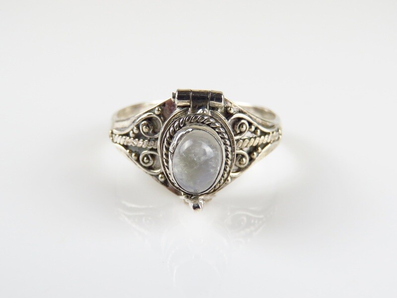 Sterling Silver, Rainbow Moonstone, Bali, Locket Ring LR-119