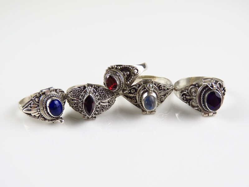 Wholesale, Sterling Silver, Mixed Gemstone, 5 Locket Rings LR-120