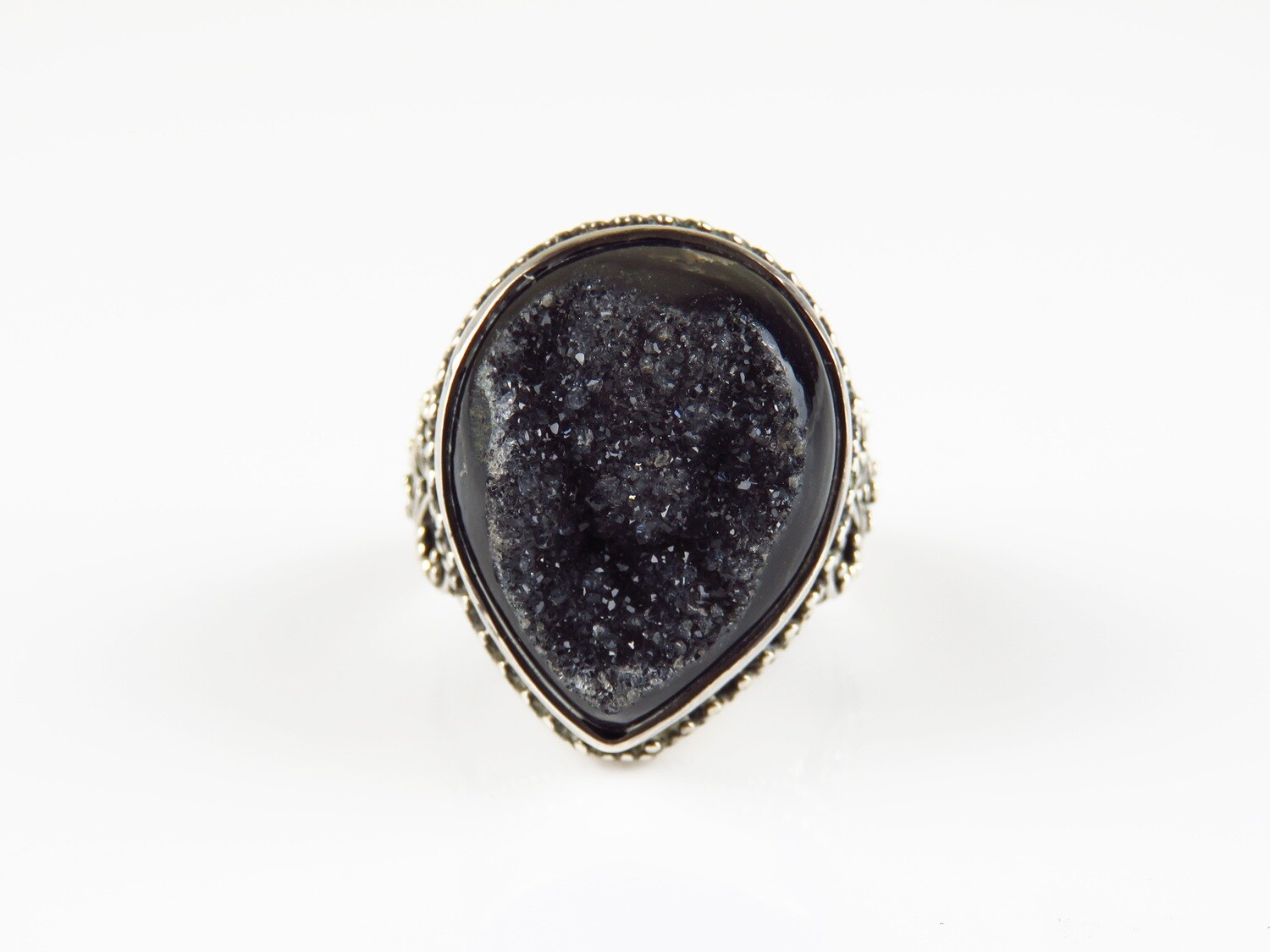 Sterling Silver, Druzy, Bali Motif, Gemstone Ring RI-1064