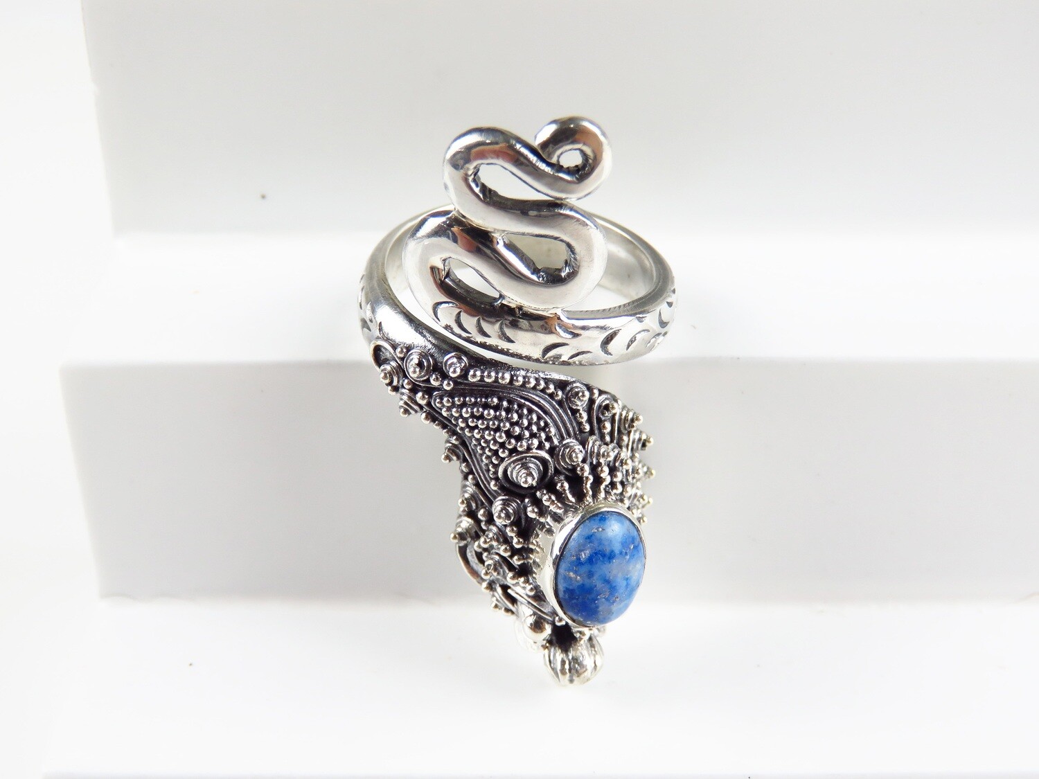 Sterling Silver, Sodalite Gemstone, Serpent, Dragon, Snake Ring