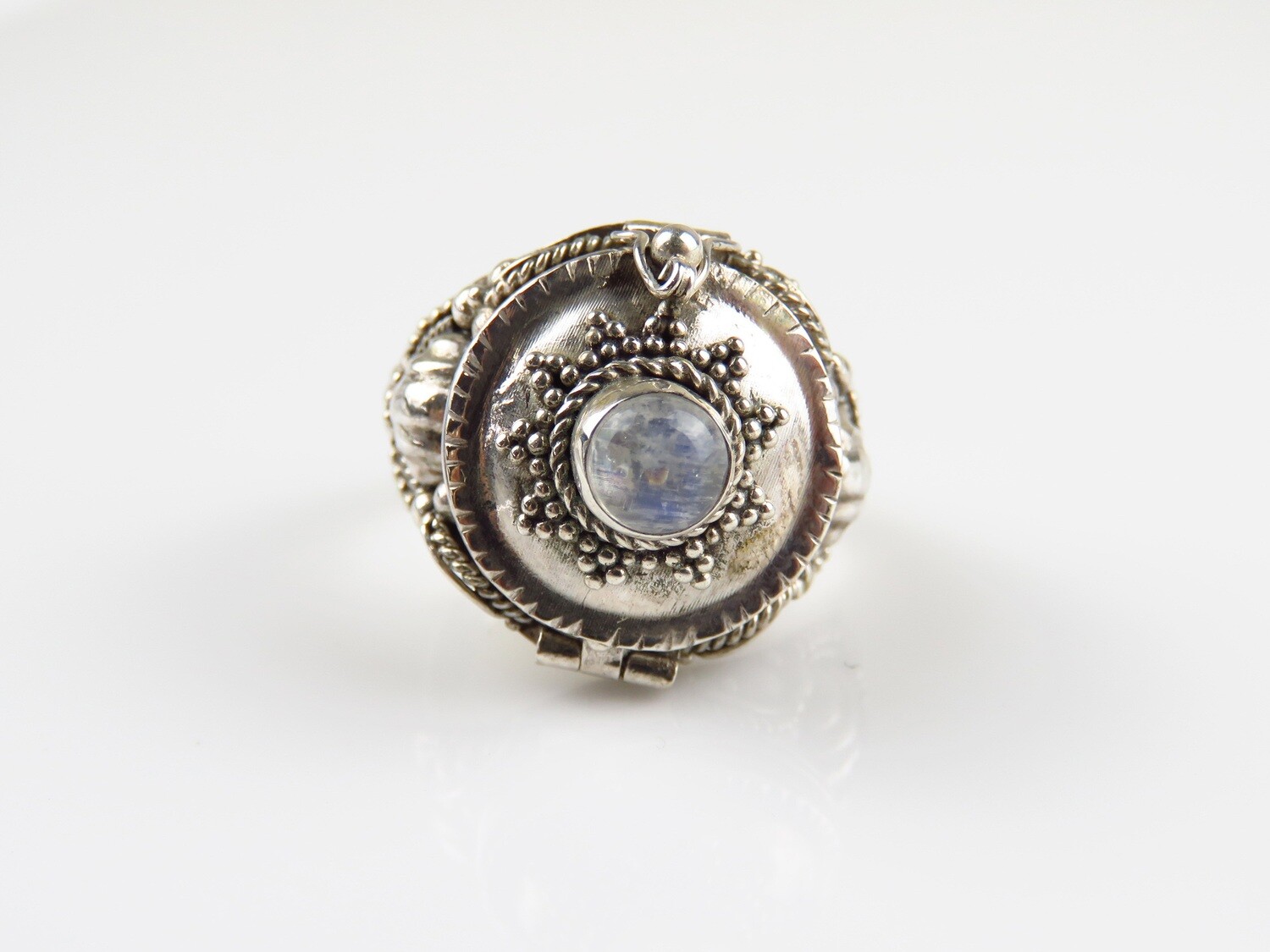 Sterling Silver,  Rainbow Moonstone Gemstone, Locket Ring 