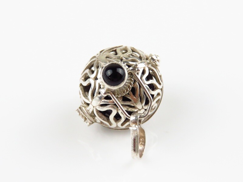 Sterling Silver, Black Onyx Gemstone, Harmony Ball Pendant HB-494