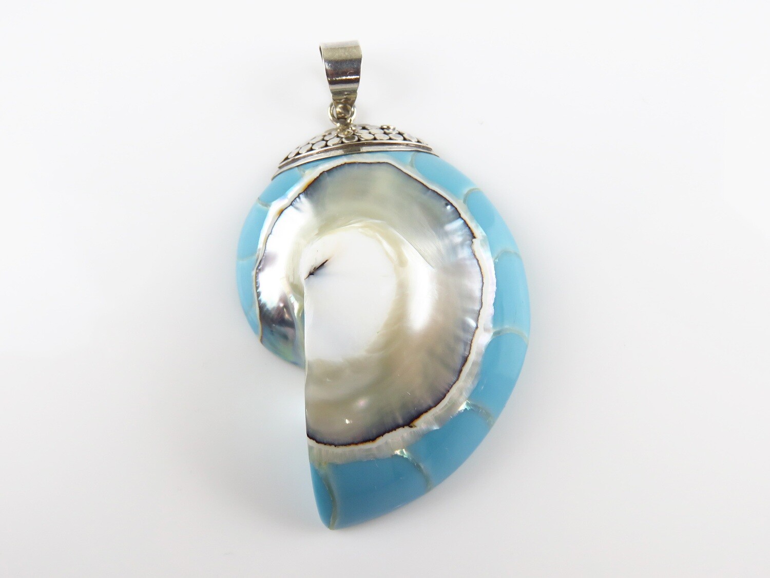 Sterling Silver, Blue Nautilus Shell, Pendant SP-1205