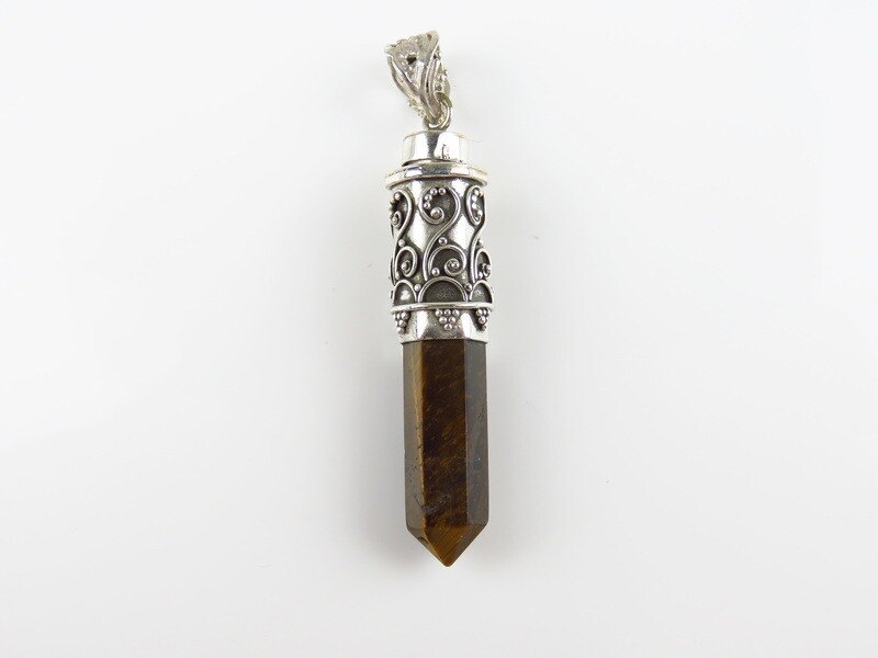 Sterling Silver, Tiger Eye, Crystal Pendant SP-1206