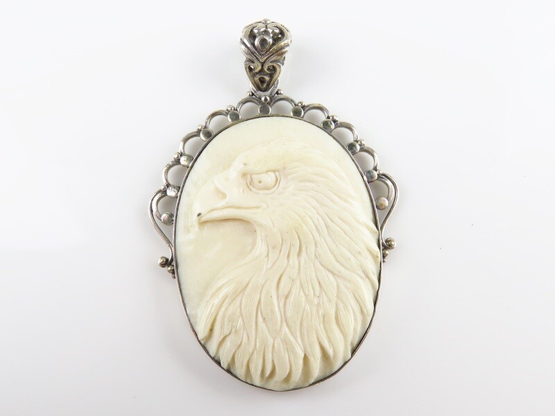 Sterling Silver, Carved Ox Bone, Eagle Pendant BP-121