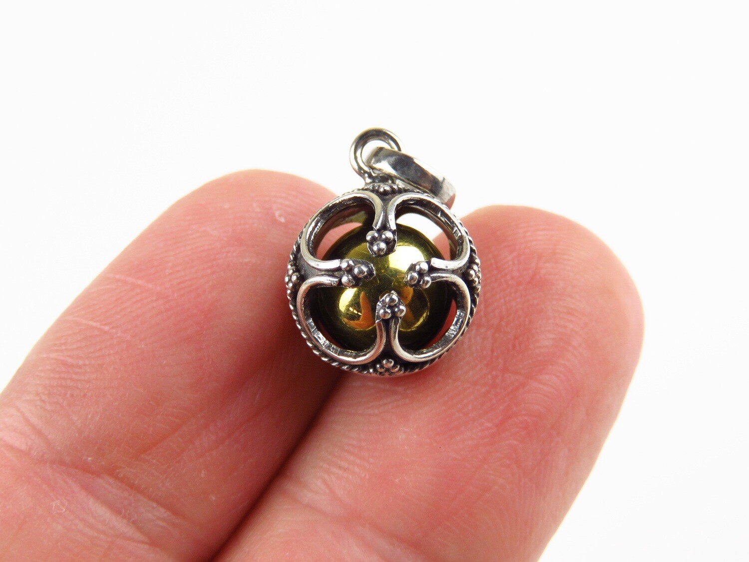 Sterling Silver, Clover Design, Chime Ball Pendant CH-420