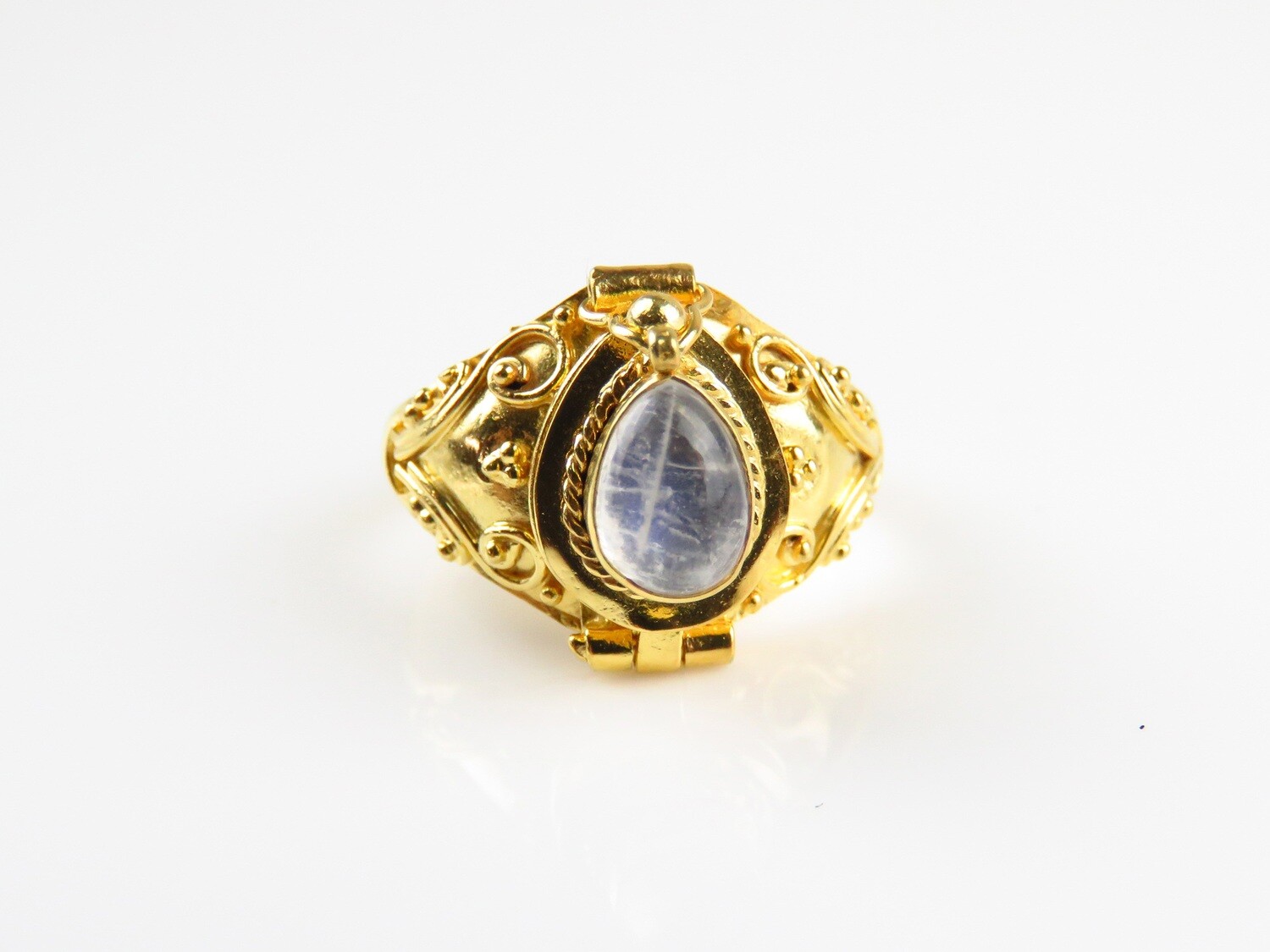Rainbow Moonstone Gemstone, 18k Gold Plated, Locket Ring GPR- 225