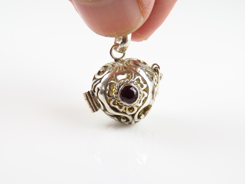 Sterling SIlver, Harmony Ball, Garnet, Gemstone, Pendant HB-496