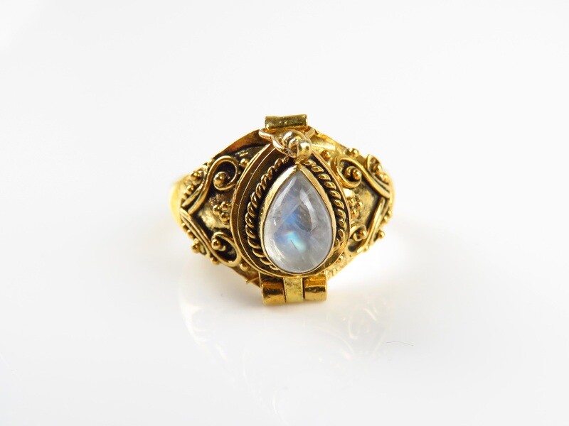 Gold Plated, Rainbow Moonstone, Locket Ring GPR-229