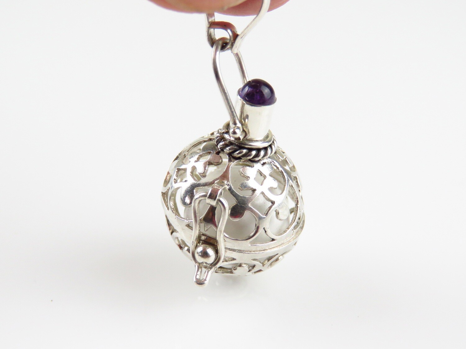 Sterling Silver, Amethyst, White Chime Ball Pendant HB-498
