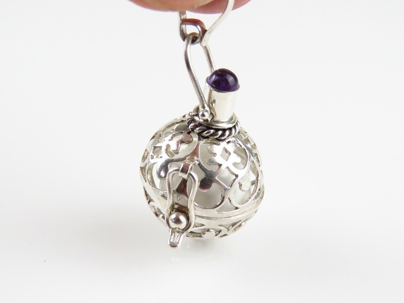 Sterling Silver, Amethyst, White Chime Ball Pendant HB-498