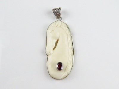 Sterling Silver, Amethyst, Carved Ox Bone, Horse Pendant BP-123