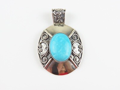 Sterling Silver, Turquoise, Oval shape Gemstone Pendant SP-1210