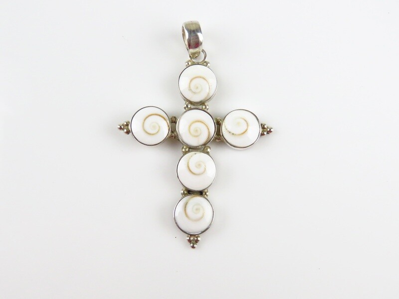 Sterling Silver, Shell Gemstone,Cross Pendant SP-1213