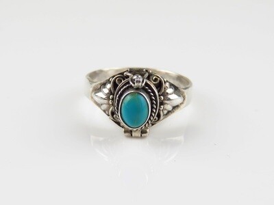 Sterling Silver, Turquoise Gemstone, Bali Motif, Locket Ring LR-127