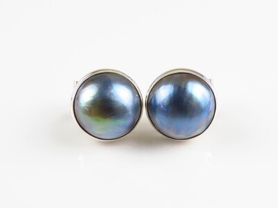 Sterling Silver, Round Shape, Mabe Pearl Earrings ER-1143