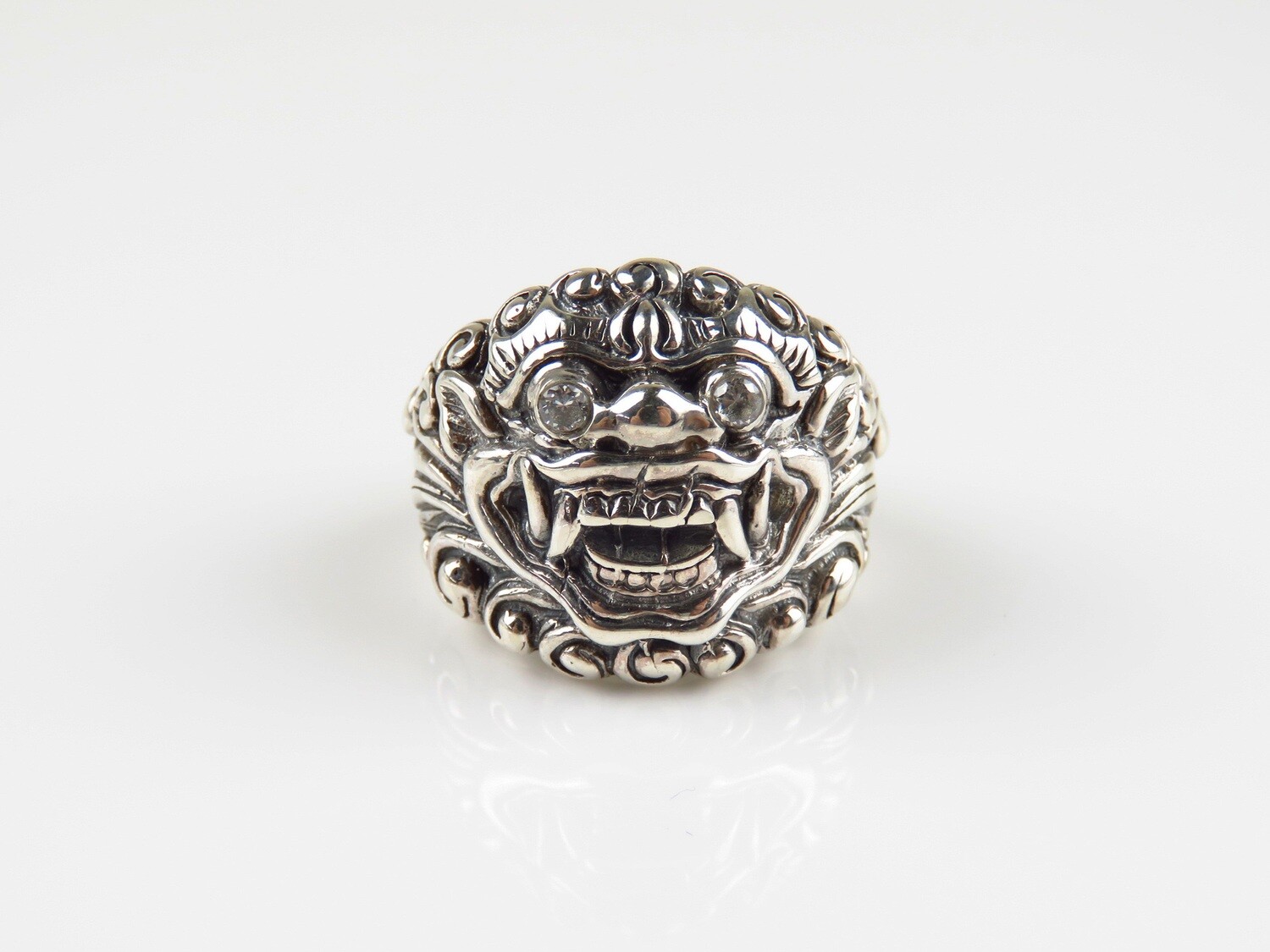 Sterling Silver, White Zircon, Bali Barong Design, Ring RI-1092