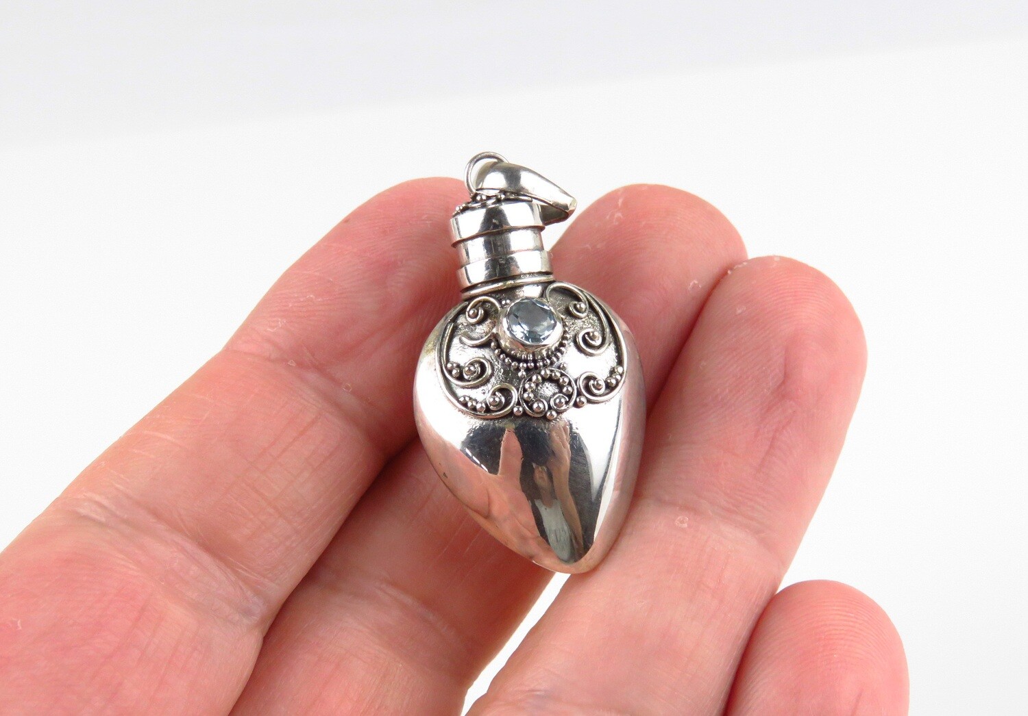 Sterling Silver, Blue Topaz, Perfume Pendant, Cremation Jewelry PP-571