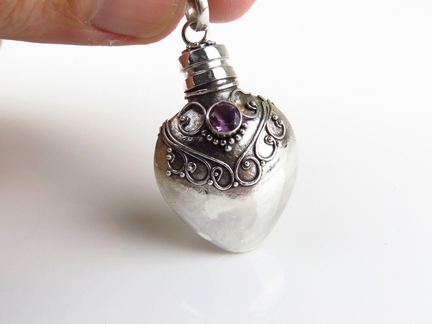 Sterling Silver,Amethyst Perfume Pendant, Cremation Jewelry PP-573