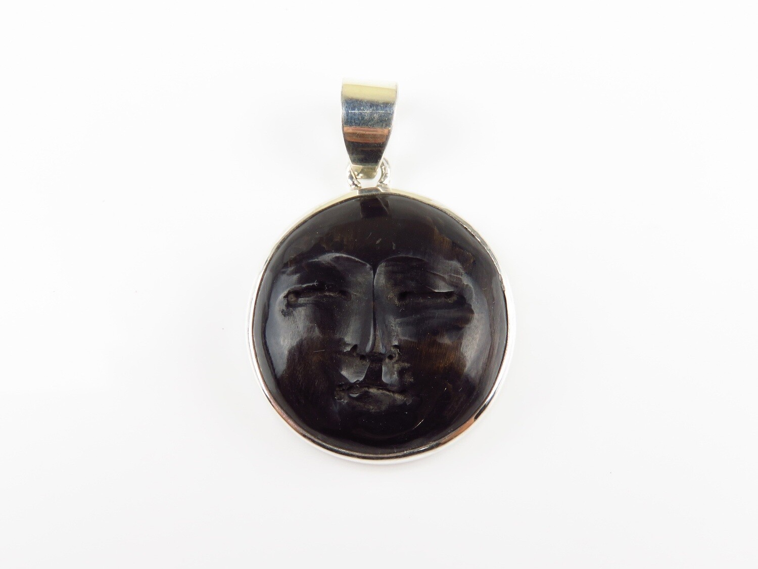 Sterling Silver, Carved Ox Horn, Moonface Pendant BP-125