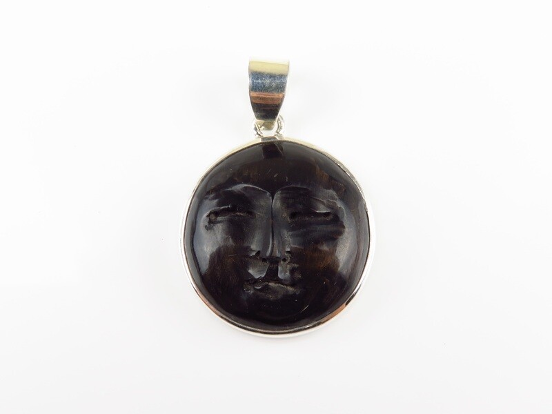 Sterling Silver, Carved Ox Horn, Moonface Pendant BP-125