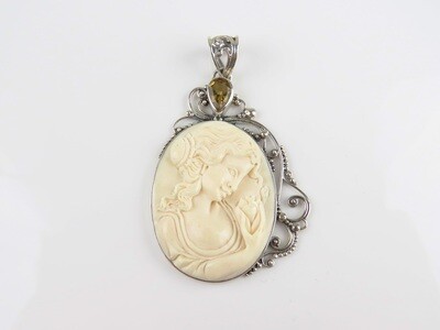 Sterling Silver, Carved Face Citrine Cameo Pendant BP-126