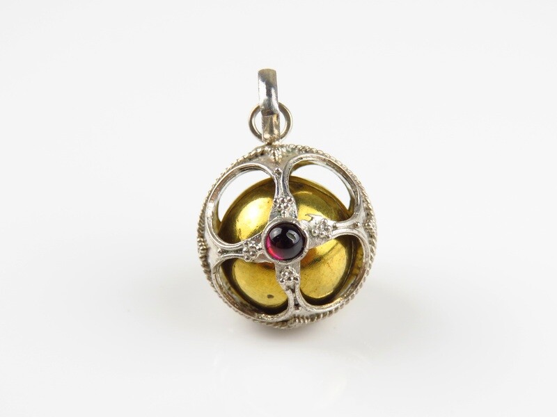 Sterling Silver, Ruby Gemstone, Chime Ball Pendant CH-422