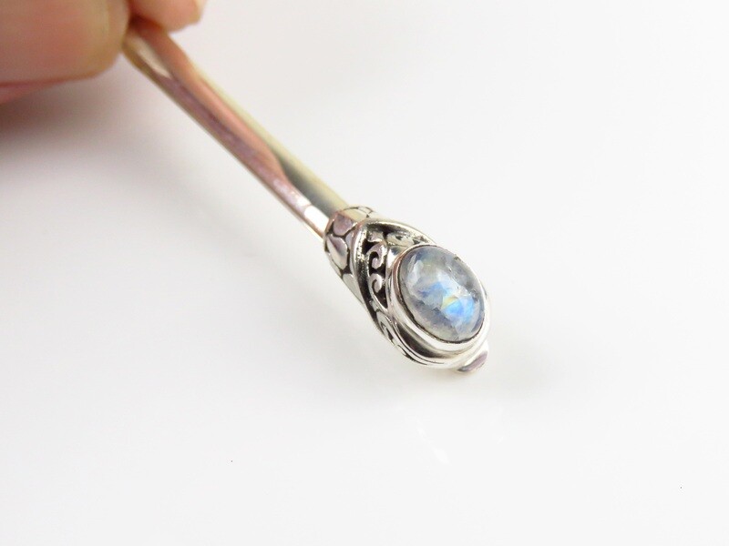Sterling Silver, Rainbow Moonstone Gemstone, Tie Clip OA-106