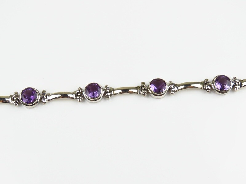 Sterling Silver, Amethyst Gemstone Bangle SBB-655