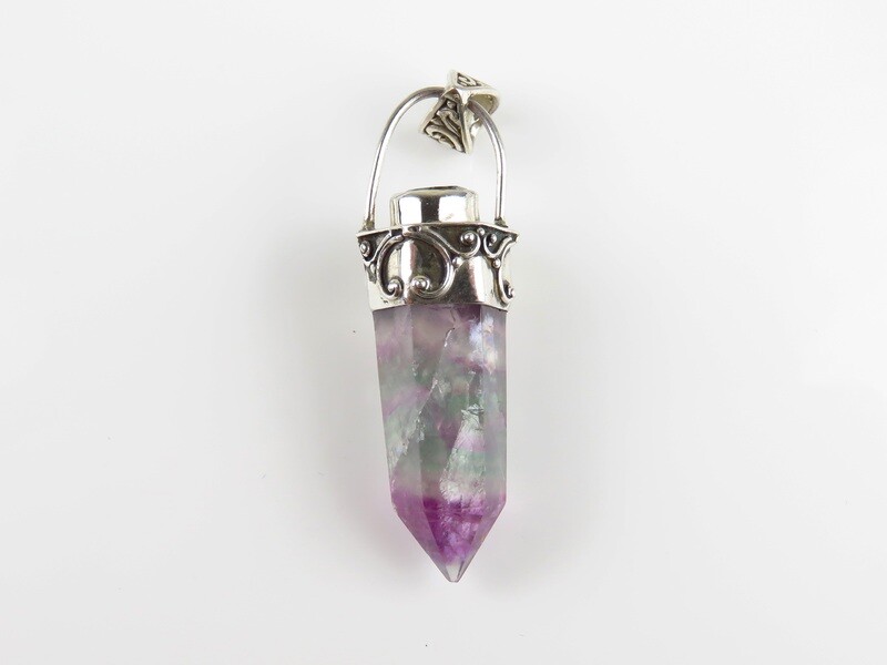 Sterling Silver, Blue Topaz, Flourite Crystal Pendant SP-1218