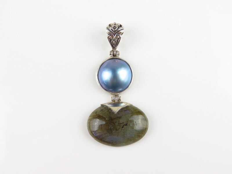 Sterling Silver, Mabe Pearl, Labradorite, Gemstone Pendant SP-1220