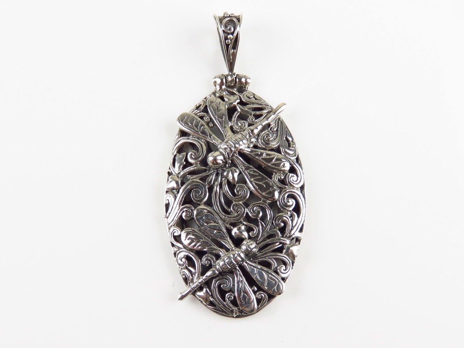 Sterling Silver, 2 Dragonflies Design, Oval Pendant SSP-215