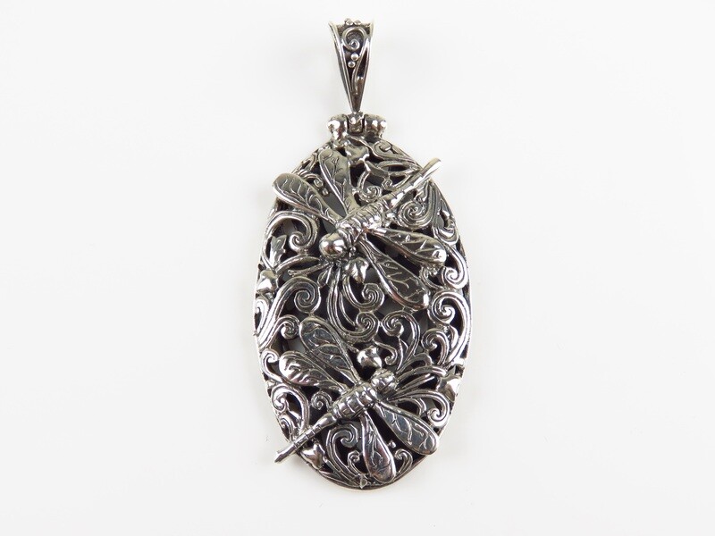 Sterling Silver, 2 Dragonflies Design, Oval Pendant SSP-215