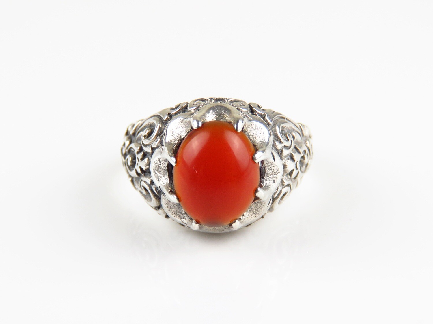 Sterling Silver, Carnelian, Oval Shape, Gemstone Ring RI-1101