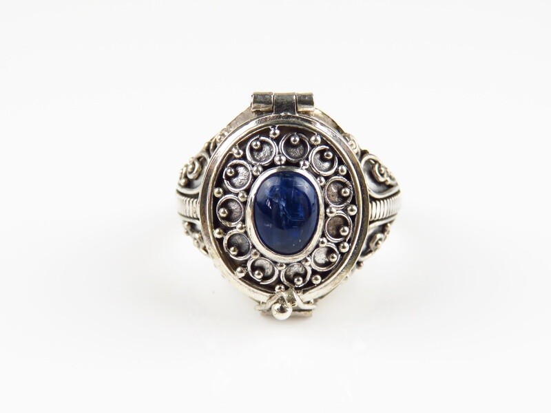 Sterling Silver, Kyanite Gemstone, Bali Locket Ring LR-132