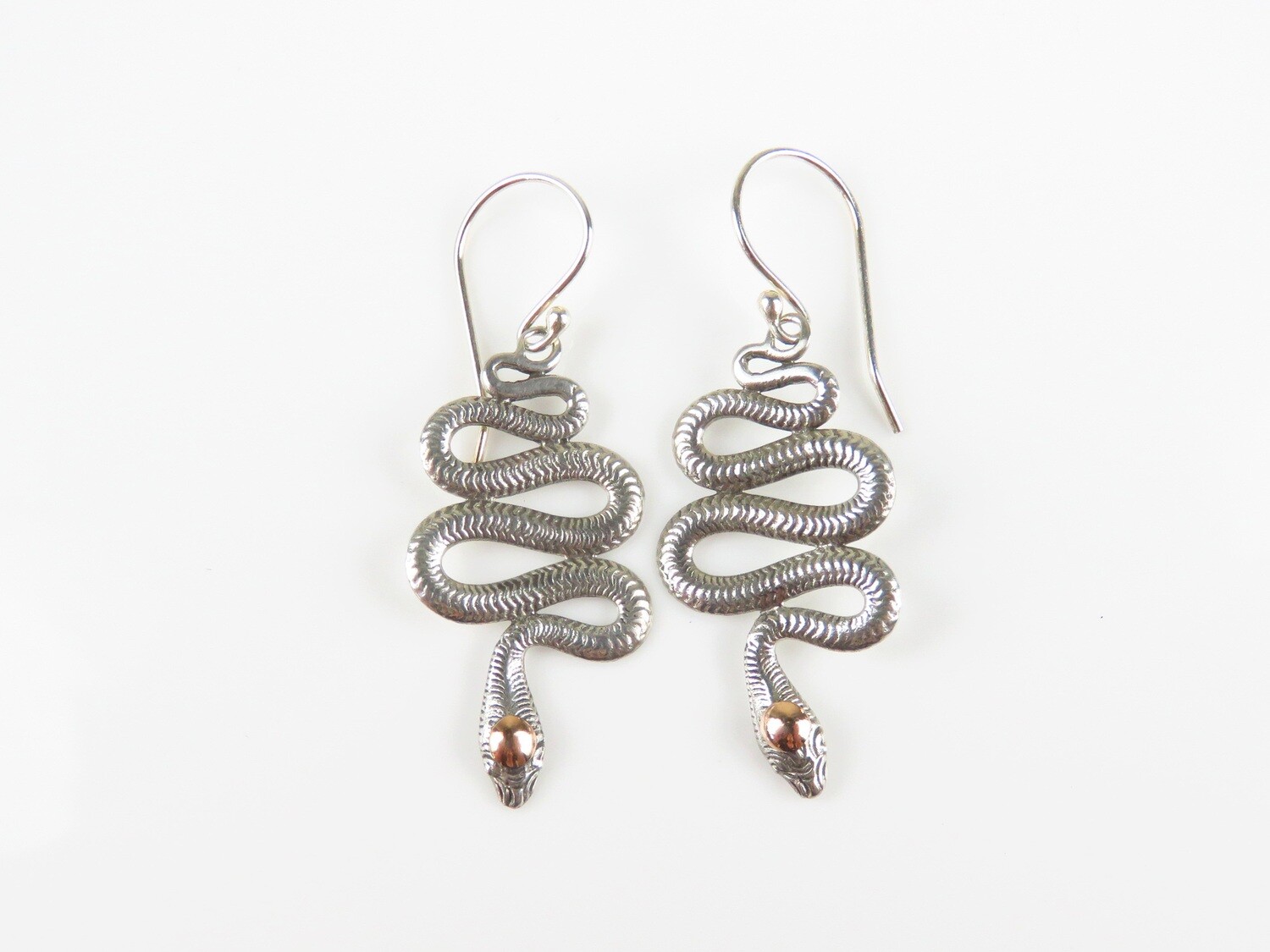 Sterling Silver, Snake Design, Dangle Earrings SE-444