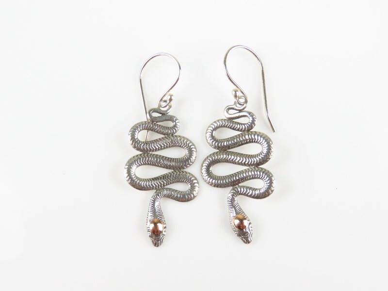Sterling Silver, Snake Design, Dangle Earrings SE-444