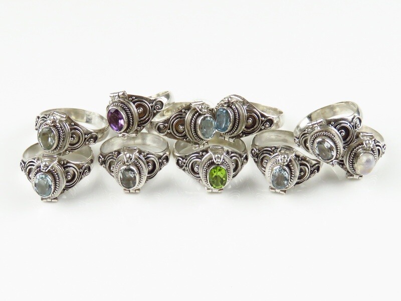 Wholesale lot, Sterling Silver, Mixed Gemstone, Bali Locket Rings SSB-406