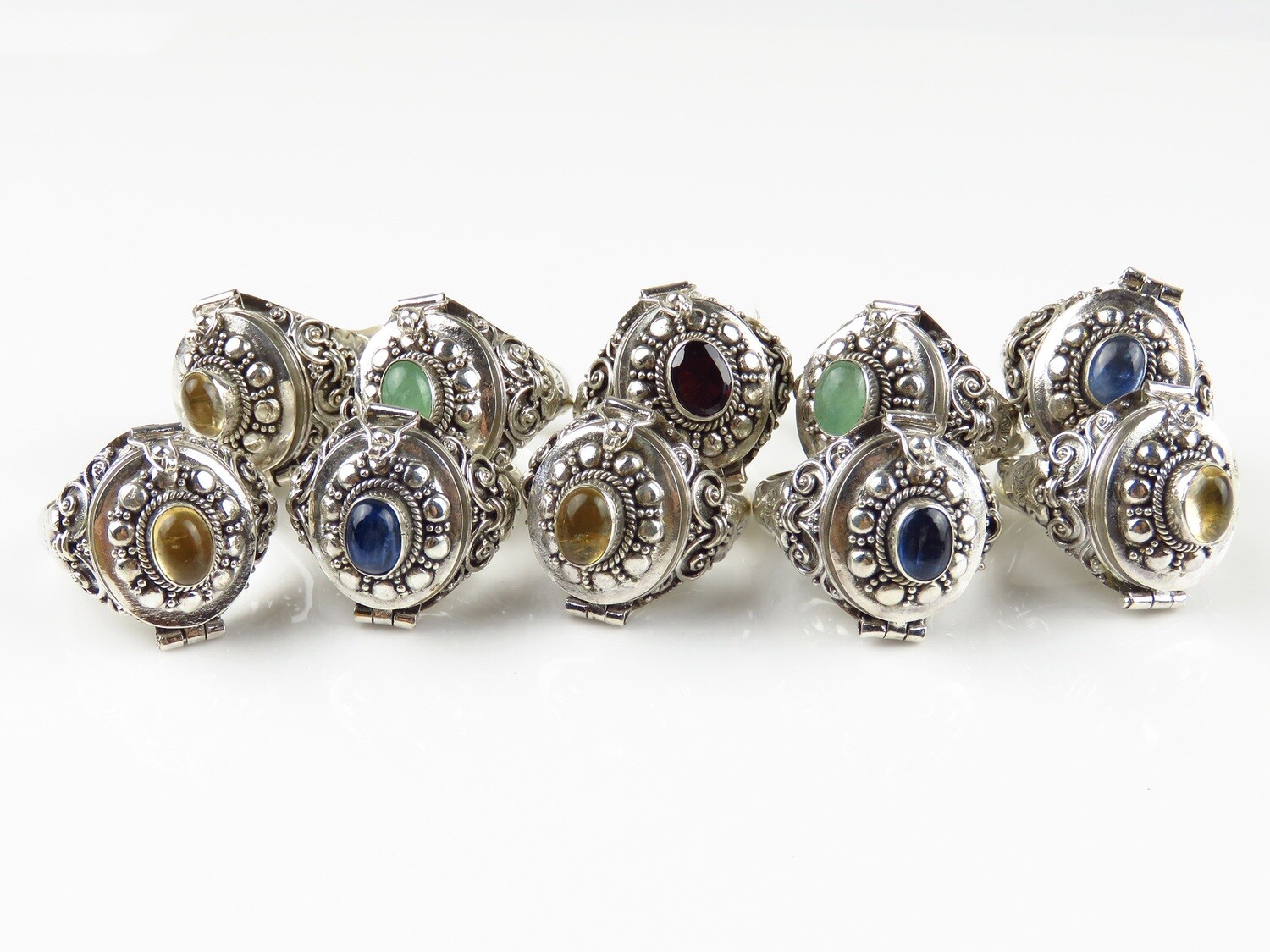 Sterling silver, Wholesale lot, Mixed gemstone, 10 Pieces, Locket ring SSB-407