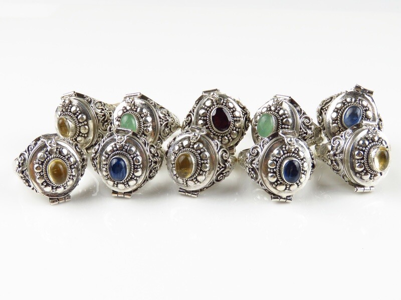 Sterling silver, Wholesale lot, Mixed gemstone, 10 Pieces, Locket ring SSB-407