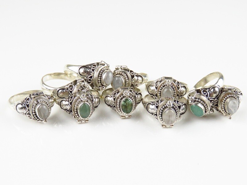 Sterling silver, Wholesale lot, Mixed gemstone, 10 Pieces, Locket rings SSB-409