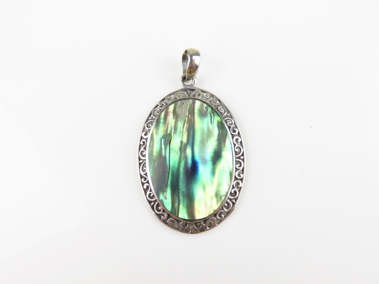 Sterling Silver, Oval Shape, Abalone Shell Pendant SHP-111