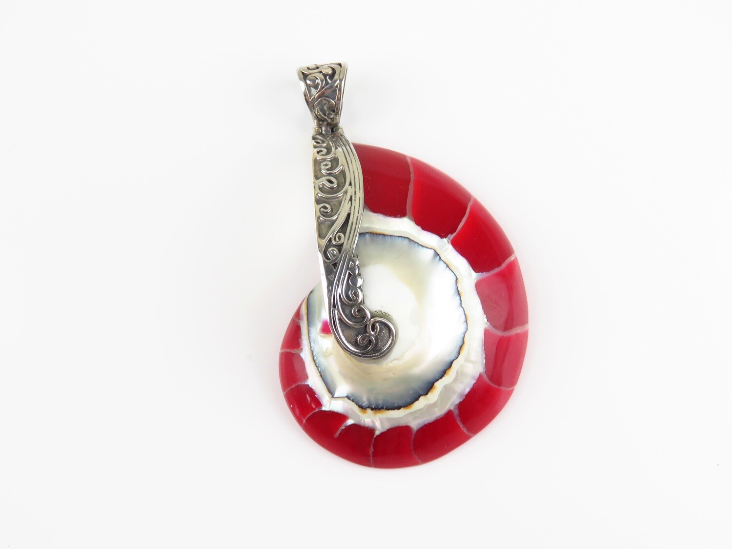 Sterling Silver, Red, Nautilus Shell Pendant SHP-112