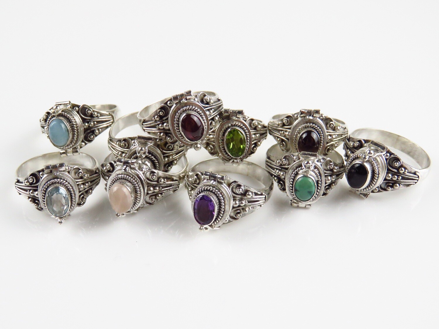 Wholesale lot, Sterling Silver, Mixed Gemstone,  10 Pieces, Locket Rings SSB-415