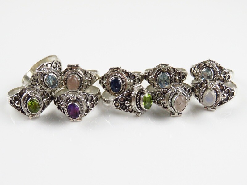 Wholesale lot, Sterling Silver, Mixed Gemstone,  10 Pieces, Locket Rings SSB-417