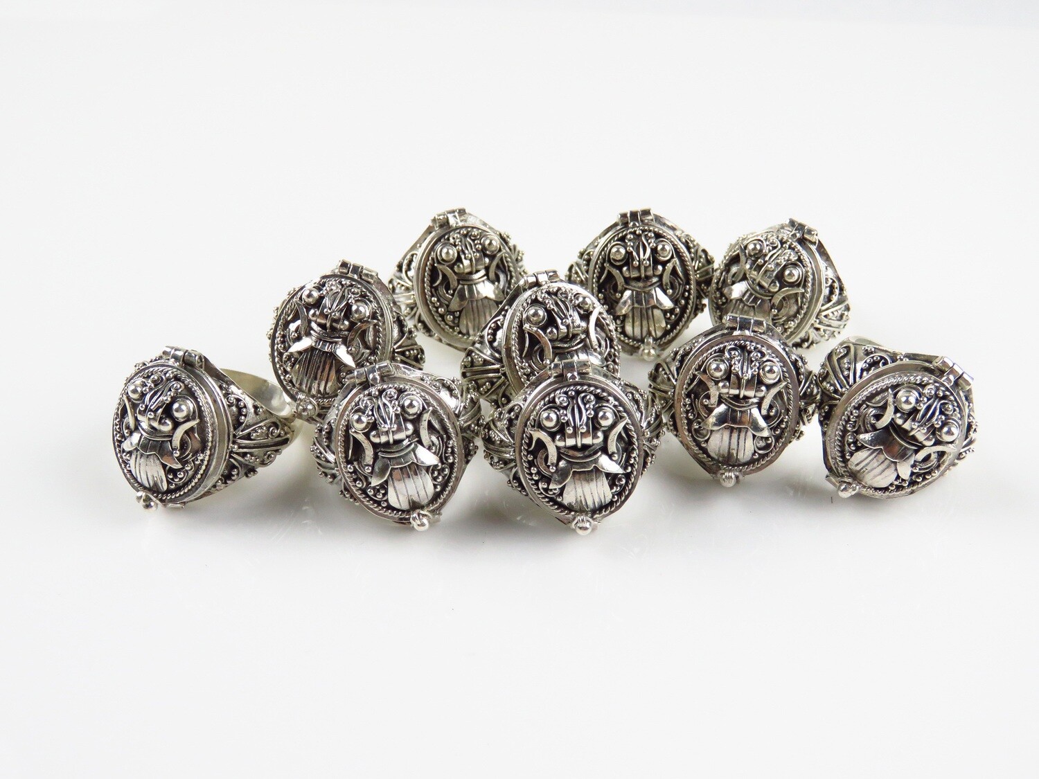 Wholesale lot, Sterling Silver, 10 Pieces, Bali Locket Rings SSB-418